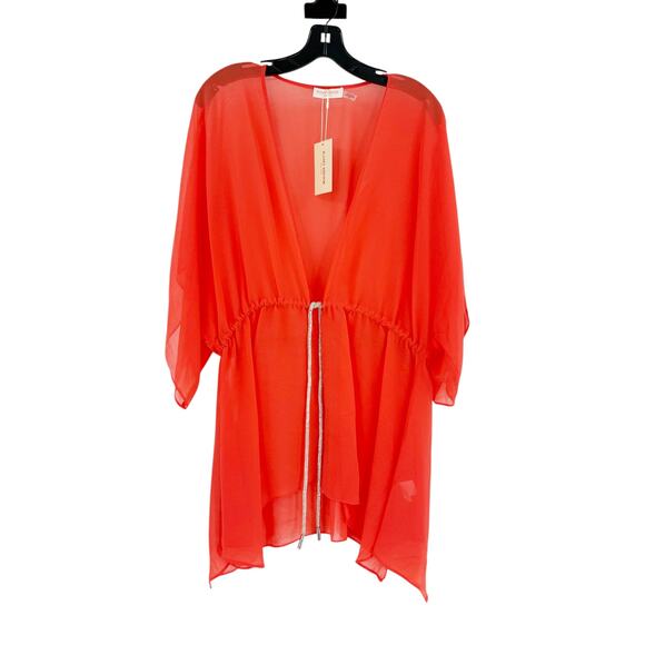 RAMY BROOK Dress NEW Size S Semi Sheer Orange Coral $245 Mini Open Judith Style - Picture 3 of 4